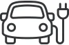 Icon of the front of a car with a plug for electricity